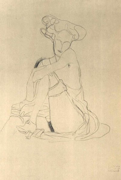 Seated Woman with Left Leg Raised by Gustav Klimt